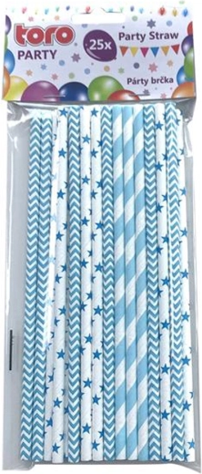 Pailles en papier 19,7 cm, 25 pcs – bleu clair, motifs assortis