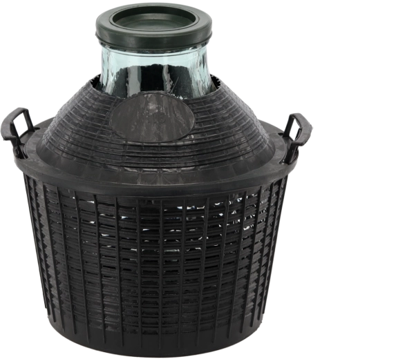 Dame-jeanne en verre avec panier en plastique 15 l à large goulot