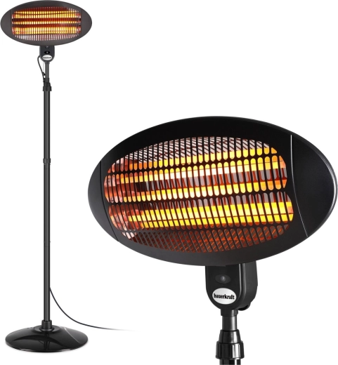 Bauerkraft radiateur infrarouge électrique pour terrasse 2000 W, sur pied et mural