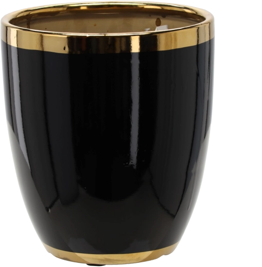 Cache-pot en céramique 20,5 × 20,5 × 23 cm noir avec liseré doré
