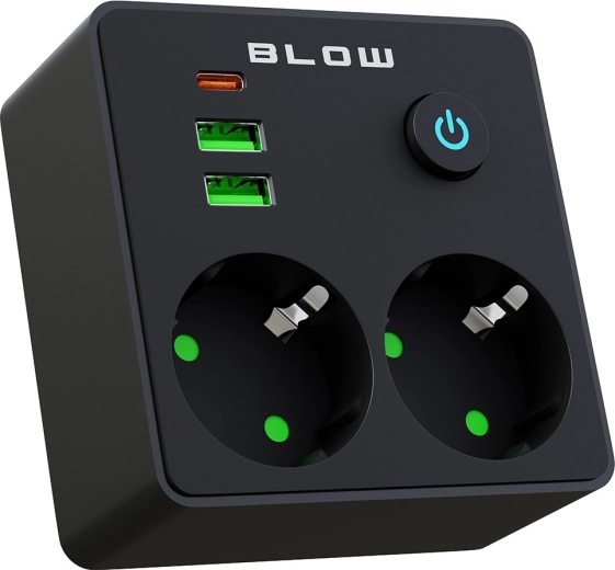 Multiprise BLOW avec 2 prises, 2× USB et USB‑C, noir