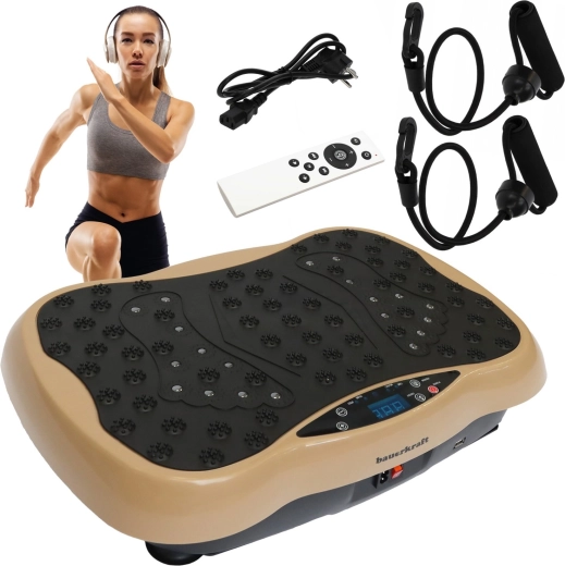Plateforme d’entraînement vibrante Bauerkraft avec télécommande et haut-parleurs Bluetooth, beige