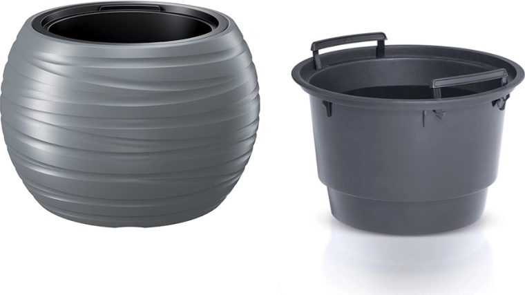 Cache-pot Maze rond avec insert 43,6 cm – pierre grise