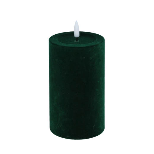 Bougie LED en velours avec flamme vacillante rouge/verte 7,5 × 15,5 cm - 1 pièce