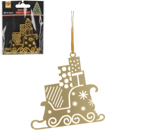 Set de 3 décorations de Noël – traîneaux dorés du Père Noël 8 × 8 cm