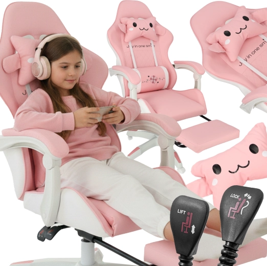 Chaise de jeu pour enfant avec repose-pieds rétractable – rose, pivotante et confortable