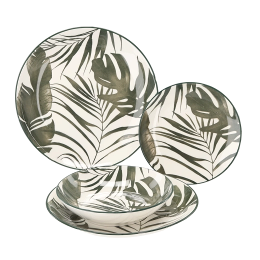 Service de table 18 pièces rond Feuilles vertes