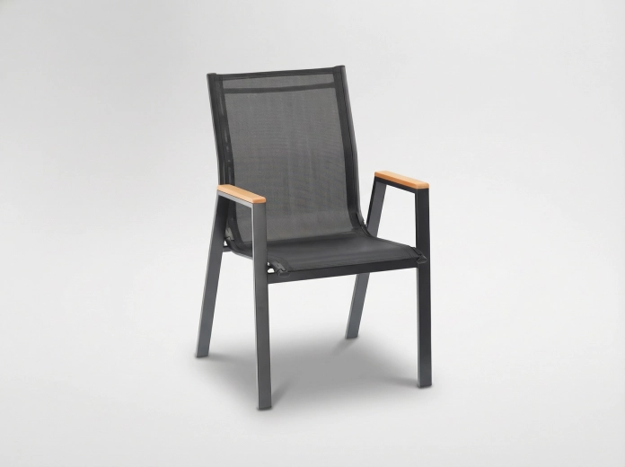Fauteuil de jardin en acier avec accoudoirs en polywood, noir