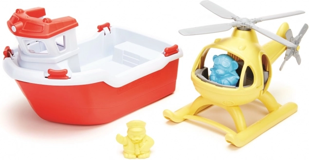 Green Toys bateau de sauvetage avec hélicoptère 2 en 1