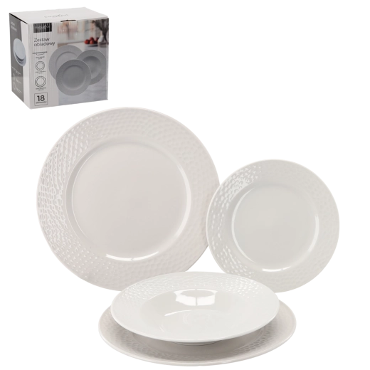 Service de table 18 pièces, rond en porcelaine blanche