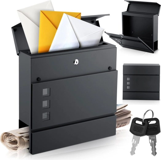 Boîte aux lettres murale avec porte-journaux 37 × 37 × 10,5 cm anthracite