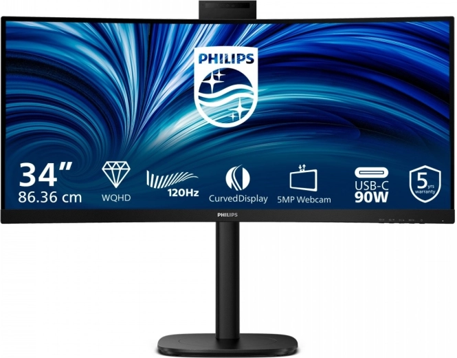 Moniteur incurvé 34" PHILIPS 34B2U3600CH avec USB‑C, KVM et webcam