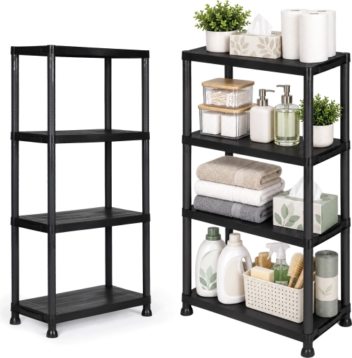 Étagère en plastique ModernHome à quatre tablettes, noire