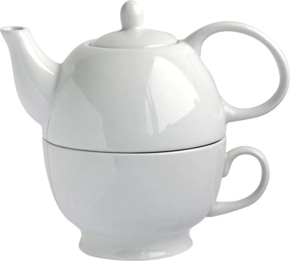Théière en porcelaine avec tasse 2-en-1 480 ml, blanc