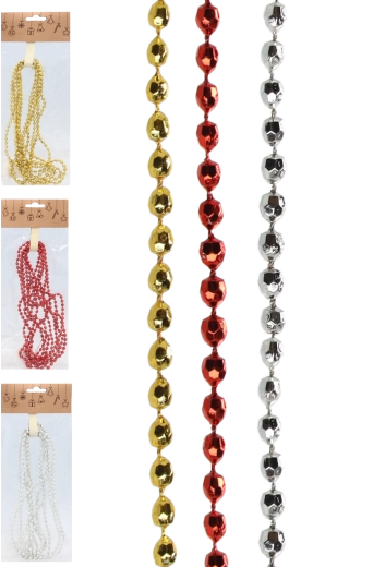 Guirlande de perles de Noël 2,7 m – rouge, or et argent