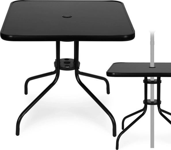 Table de jardin carrée 80 cm en verre trempé avec trou pour parasol MultiGarden