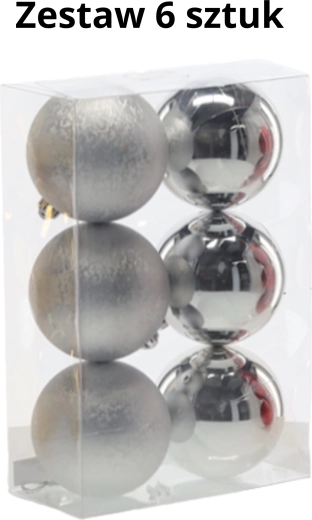 Lot de 6 décorations de Noël 8 cm – argentées, incassables