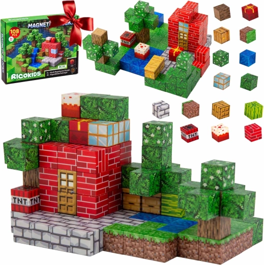 Blocs de construction magnétiques à motifs pixelisés Ricokids - 108 pièces