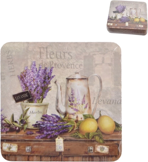 Dessous de verre en liège avec motif lavande 10 × 10 cm, 6 pcs