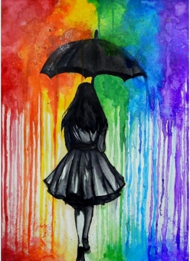 Mosaïque diamant (diamond painting) – personnage sous une pluie colorée 30 × 40 cm - 1 pièce