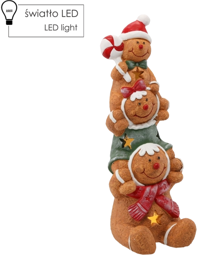 Figurine de Noël trois personnages en pain d’épice avec LED, 16 × 16 × 43 cm
