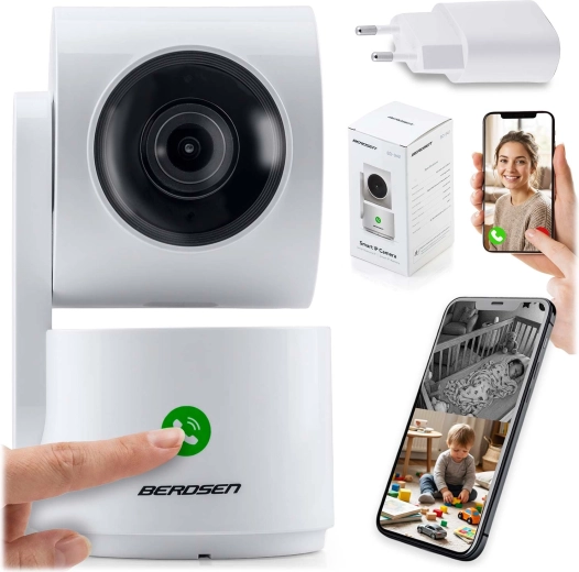 Berdsen BD-942 caméra IP intérieure rotative 3 MP avec Wi‑Fi et fonction babyphone