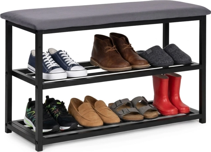 Banc à chaussures rembourré 80 cm avec assise et 2 étagères ModernHome
