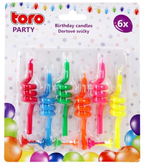 Bougies spiralées pour gâteau avec socle 8,8 cm, lot de 6