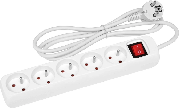 Rallonge 3 m, 5 prises avec interrupteur, blanc