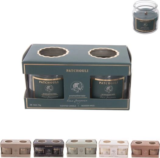Lot de 2 bougies parfumées en verre avec mèche en bois