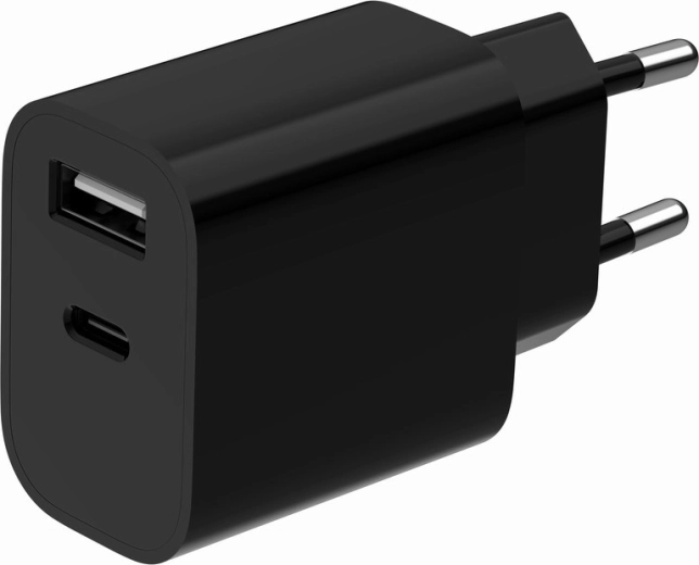 Chargeur secteur USB universel avec 2 ports (USB-A + USB-C), 2,4 A, noir