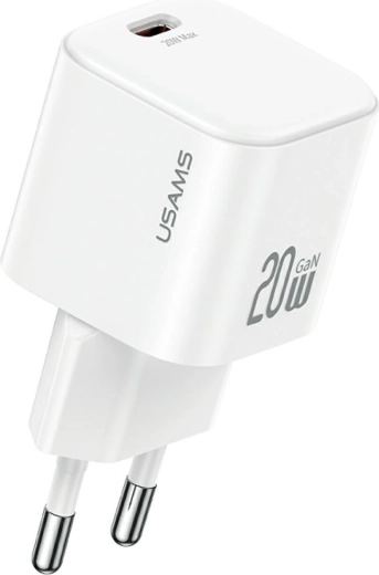 USAMS JO Series Chargeur secteur GaN 20 W USB-C + câble USB-C/Lightning 1 m blanc
