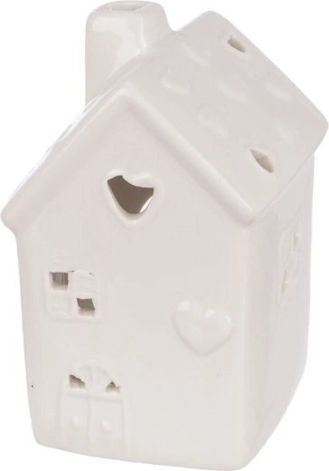 Bougeoir en porcelaine en forme de petite maison blanche 10,5 cm