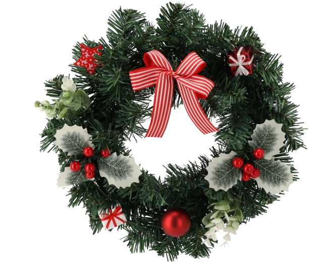 Couronne de Noël 30 cm avec baies rouges et ruban