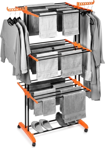 Séchoir à linge vertical en métal sur roulettes XXL 73 × 170 cm