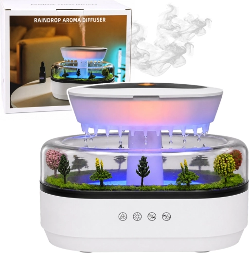 Humidificateur d’air et diffuseur d’arômes avec effet pluie et éclairage LED