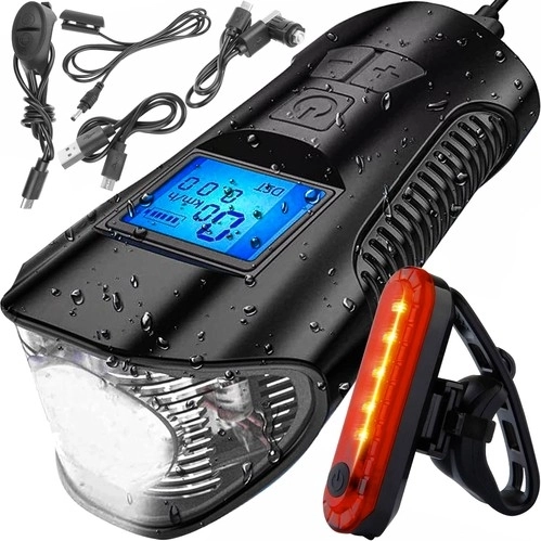 Kit de feux LED étanches pour vélo avec compteur et klaxon