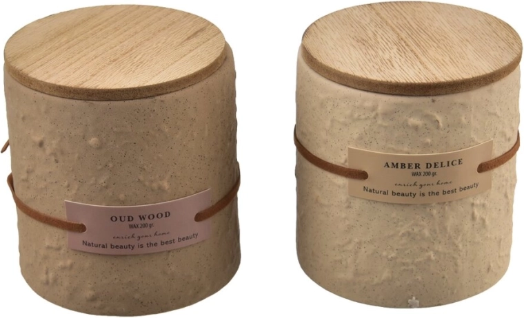 Bougie parfumée décorative en céramique et bois 200 g (2 variantes)