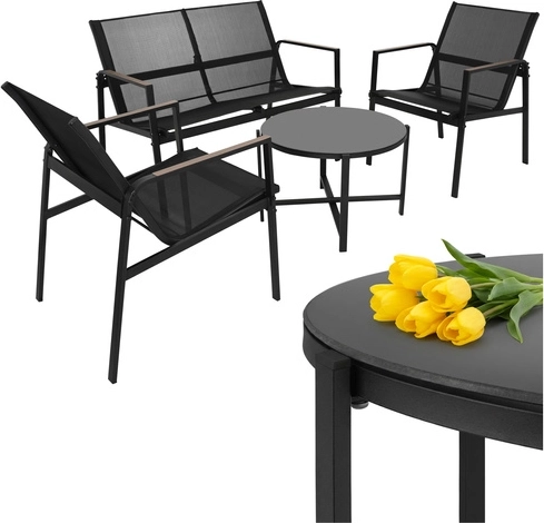 Ensemble de mobilier de jardin pour balcon 4 pcs GARDLOV avec table, 2 fauteuils et canapé