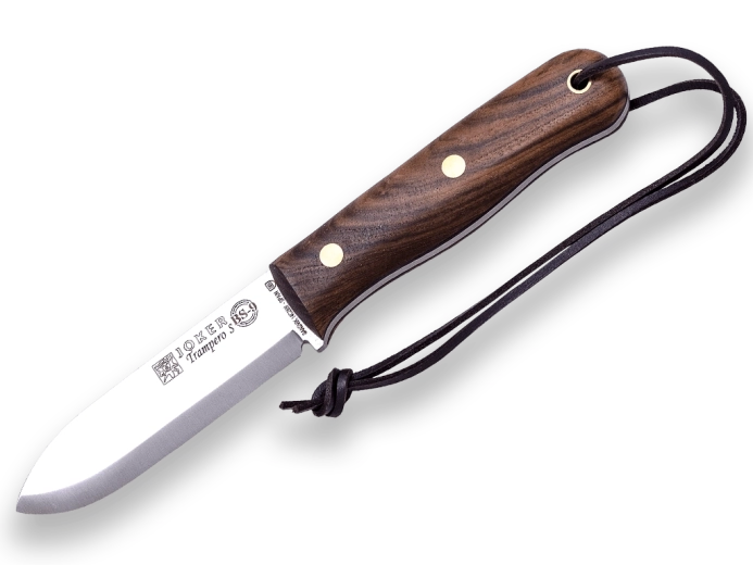 Joker Trampero couteau outdoor 10 cm, bois de noyer, étui en cuir