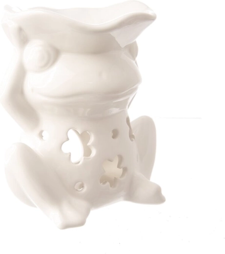 Brûle-parfum en céramique en forme de grenouille blanche