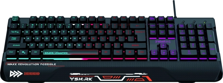 clavier de jeu complet avec rétroéclairage RVB et repose-poignets REBELTEC SHARK, résistant à l’eau