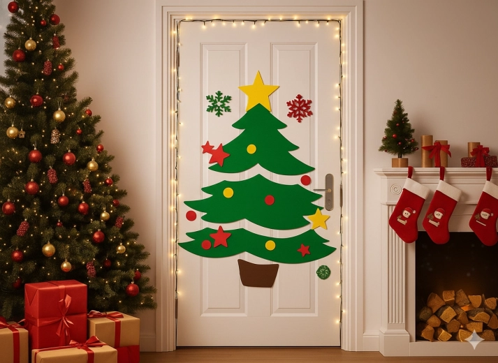 Décorations de porte de Noël DIY – sapin, Père Noël et renne