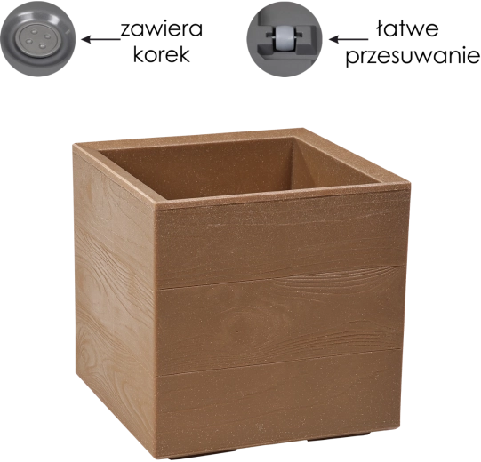 Pot carré Karo 30 × 30 × 30 cm – bois naturel