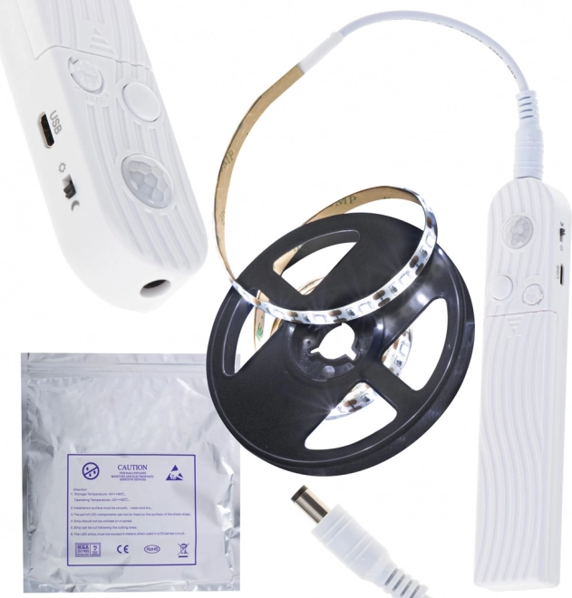 Ruban LED avec capteur de mouvement, 1 m, blanc froid, alimentation USB/AAA