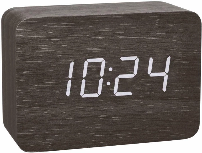 TFA CLOCCO réveil radiocommandé avec aspect bois, noir