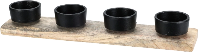 Bougeoir pour quatre bougies en bois et métal, noir, 30,5 × 6 × 4,5 cm