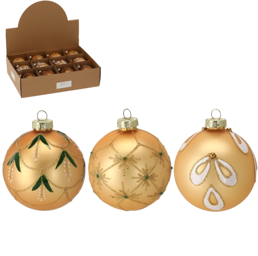 Boules de Noël en verre 8 cm dorées, lot de 12 pièces