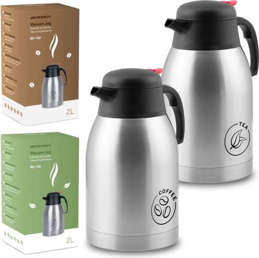 Ensemble de carafes isothermes sous vide 2 L pour café et thé BERDSEN BD-780, inox