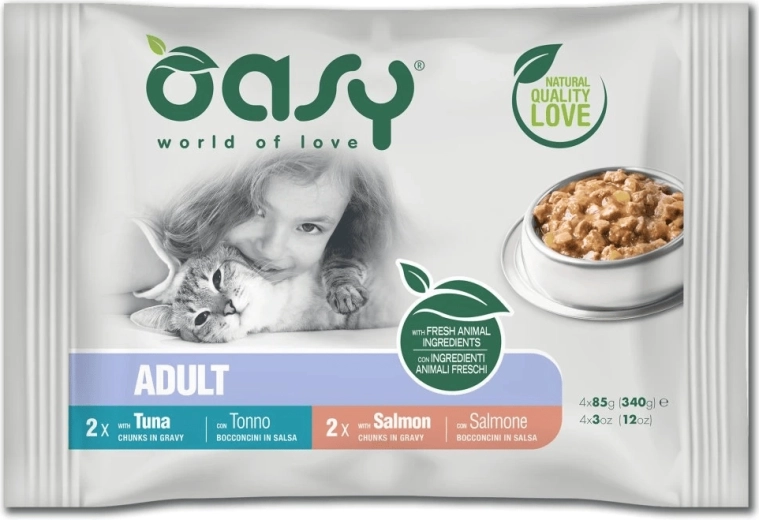 Oasy sachets pour chats adultes en sauce – assortiment de poissons 4×85 g